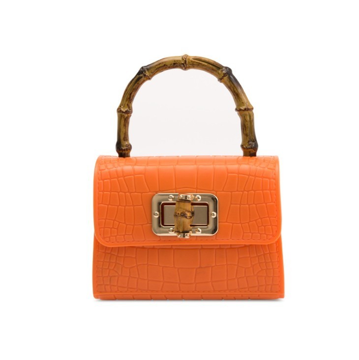 Bamboo handle drape bag／orange camel Bamboo handle drape bag／orange camel